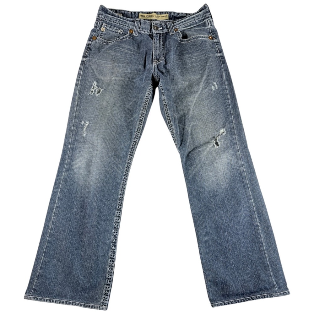 Big Star Voyager The Legendary Straight Jeans Men 32 Blue Relaxed Fit Distressed